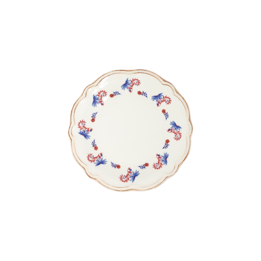 24-częściowy zestaw obiadowy, porcelanowy, biały/niebieski/czerwony