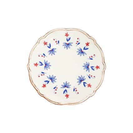 24-częściowy zestaw obiadowy, porcelanowy, biały/niebieski/czerwony