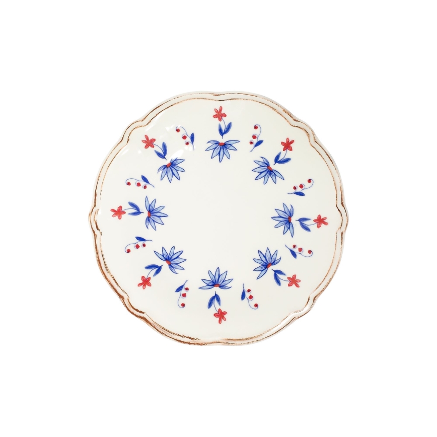 24-częściowy zestaw obiadowy, porcelanowy, biały/niebieski/czerwony