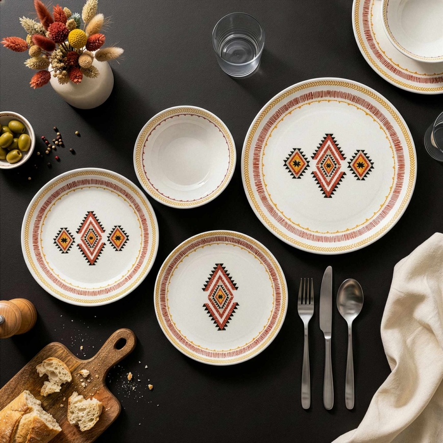 24-częściowy zestaw obiadowy, wielobarwny, ceramiczny