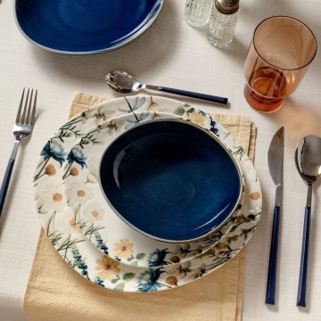 24-częściowy zestaw obiadowy wielobarwny/niebieski/porcelana
