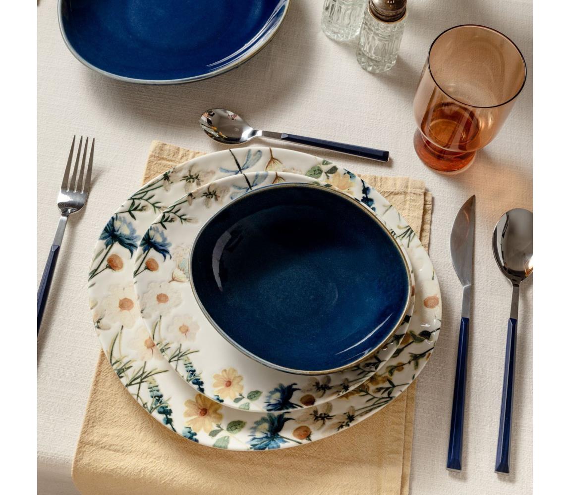 24-częściowy zestaw obiadowy wielobarwny/niebieski/porcelana