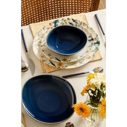 24-częściowy zestaw obiadowy wielobarwny/niebieski/porcelana