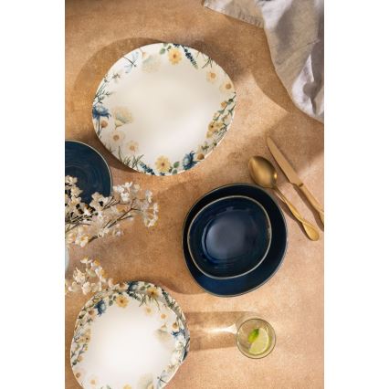 24-częściowy zestaw obiadowy wielobarwny/niebieski/porcelana