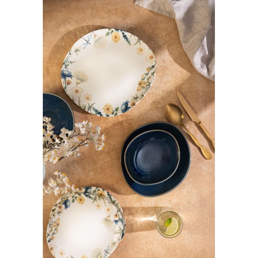 24-częściowy zestaw obiadowy wielobarwny/niebieski/porcelana