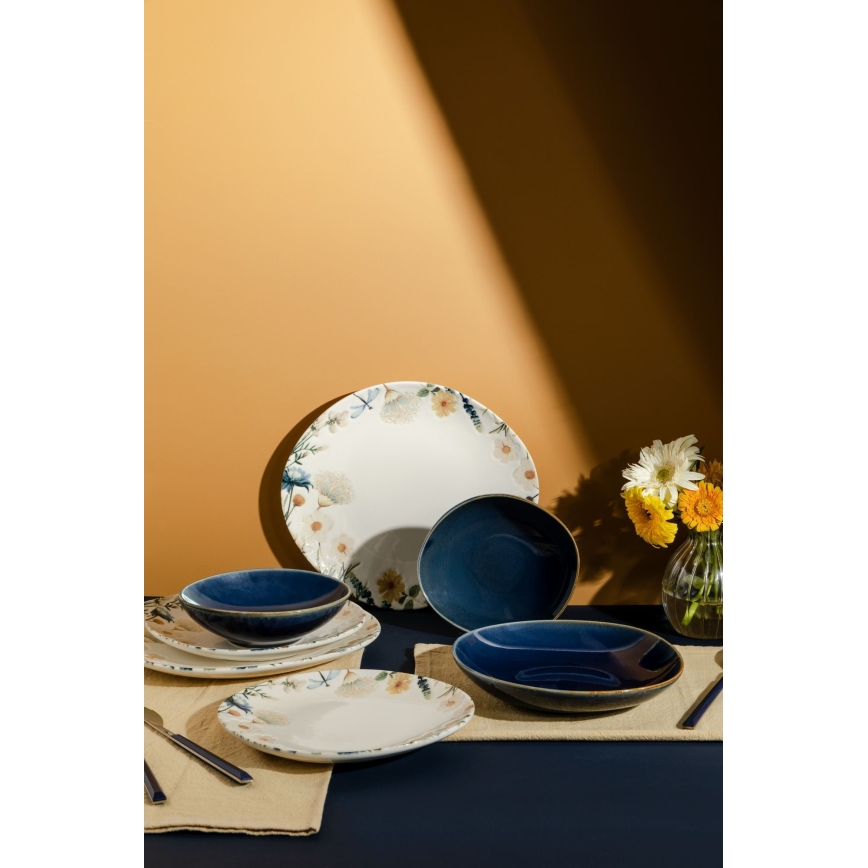24-częściowy zestaw obiadowy wielobarwny/niebieski/porcelana