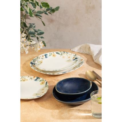 24-częściowy zestaw obiadowy wielobarwny/niebieski/porcelana