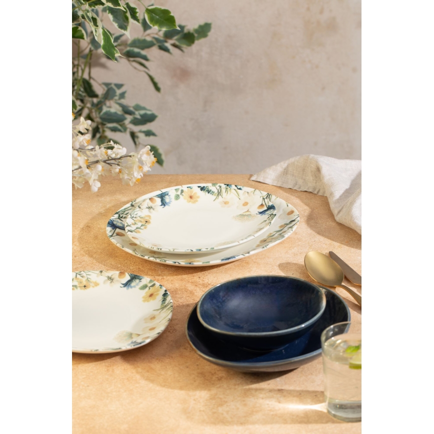 24-częściowy zestaw obiadowy wielobarwny/niebieski/porcelana