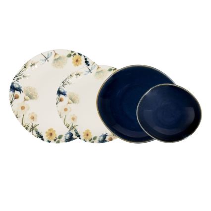 24-częściowy zestaw obiadowy wielobarwny/niebieski/porcelana