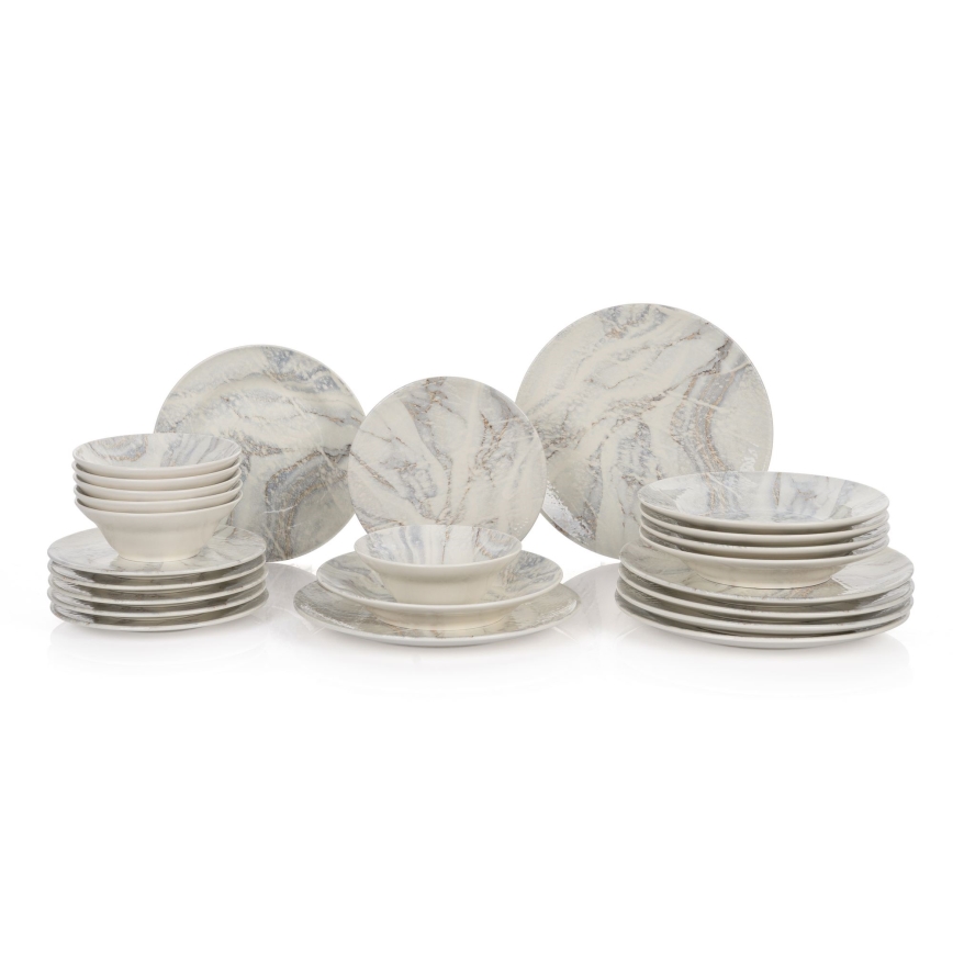 24-częściowy zestaw obiadowy z ceramiki, biało-szary
