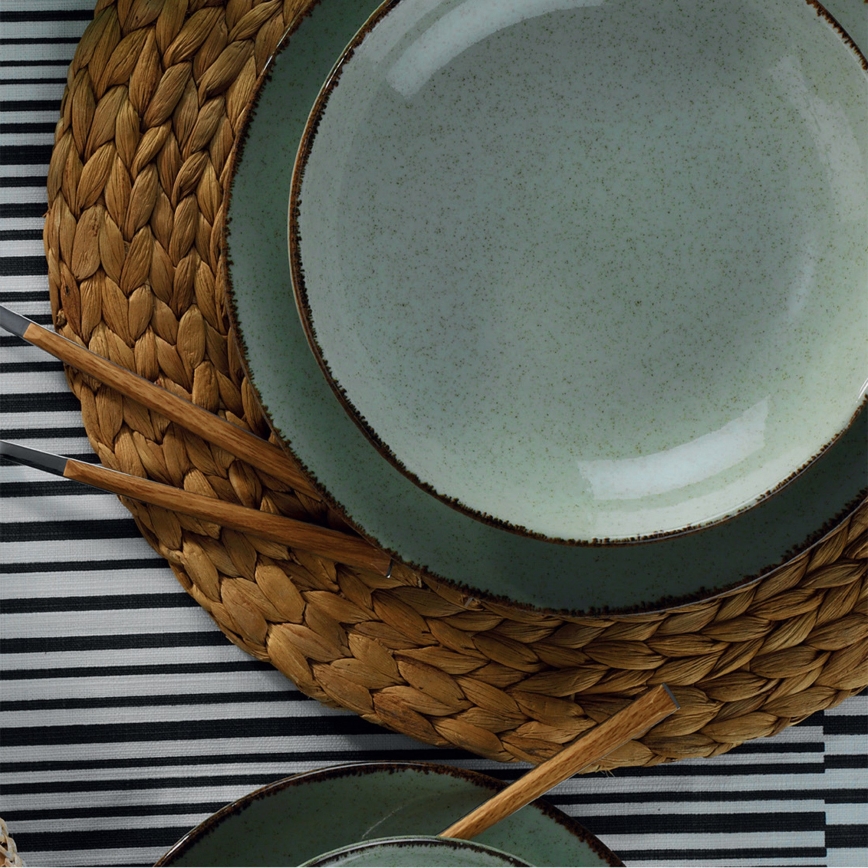 24-częściowy zestaw obiadowy, zielony/porcelana