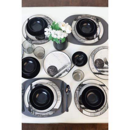 24-częściowy zestaw obiadowy — biały/czarny/kamionka