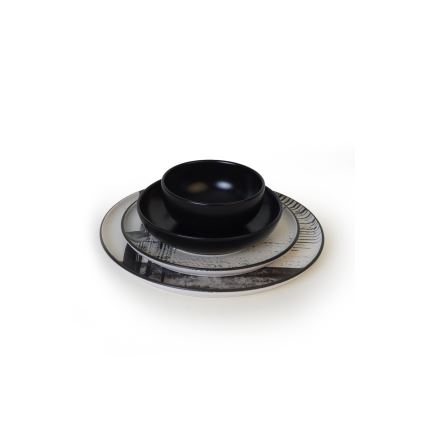 24-częściowy zestaw obiadowy — biały/czarny/kamionka