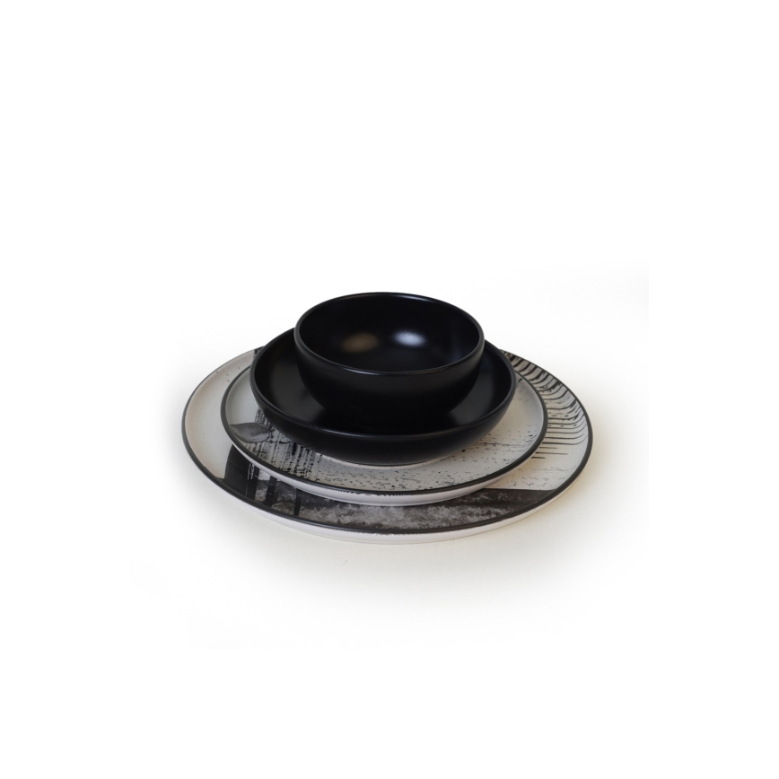 24-częściowy zestaw obiadowy — biały/czarny/kamionka