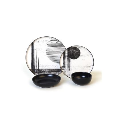 24-częściowy zestaw obiadowy — biały/czarny/kamionka