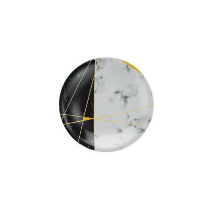 24-częściowy zestaw obiadowy — czarny/biały/złoty, porcelana