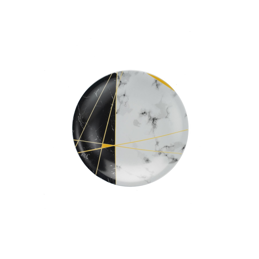 24-częściowy zestaw obiadowy — czarny/biały/złoty, porcelana