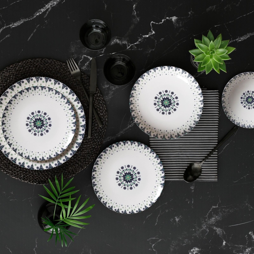 24-elementowy komplet obiadowy biały/niebieski/porcelana