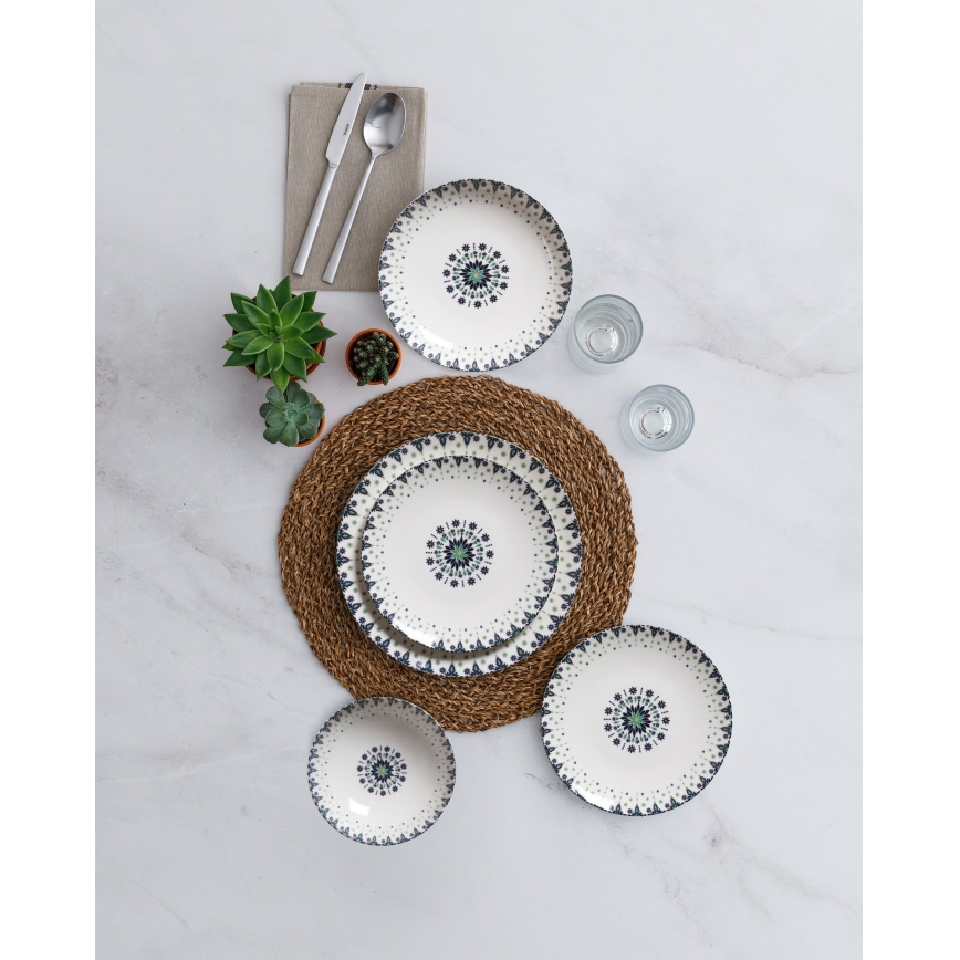 24-elementowy komplet obiadowy biały/niebieski/porcelana