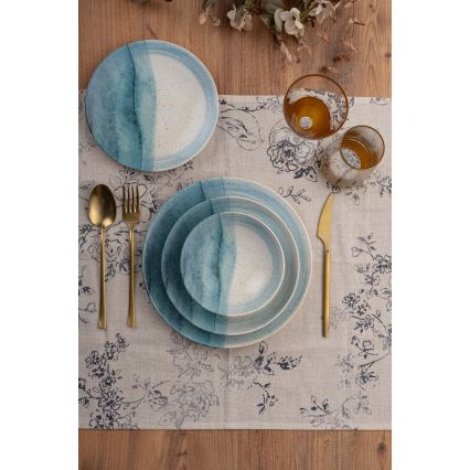 24-elementowy zestaw obiadowy, niebiesko-kremowy, porcelanowy