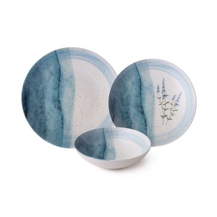 24-elementowy zestaw obiadowy, niebiesko-kremowy, porcelanowy