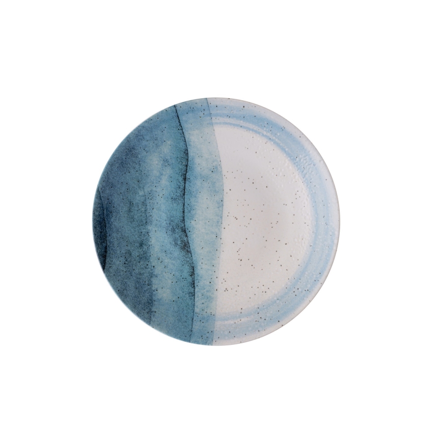 24-elementowy zestaw obiadowy, niebiesko-kremowy, porcelanowy