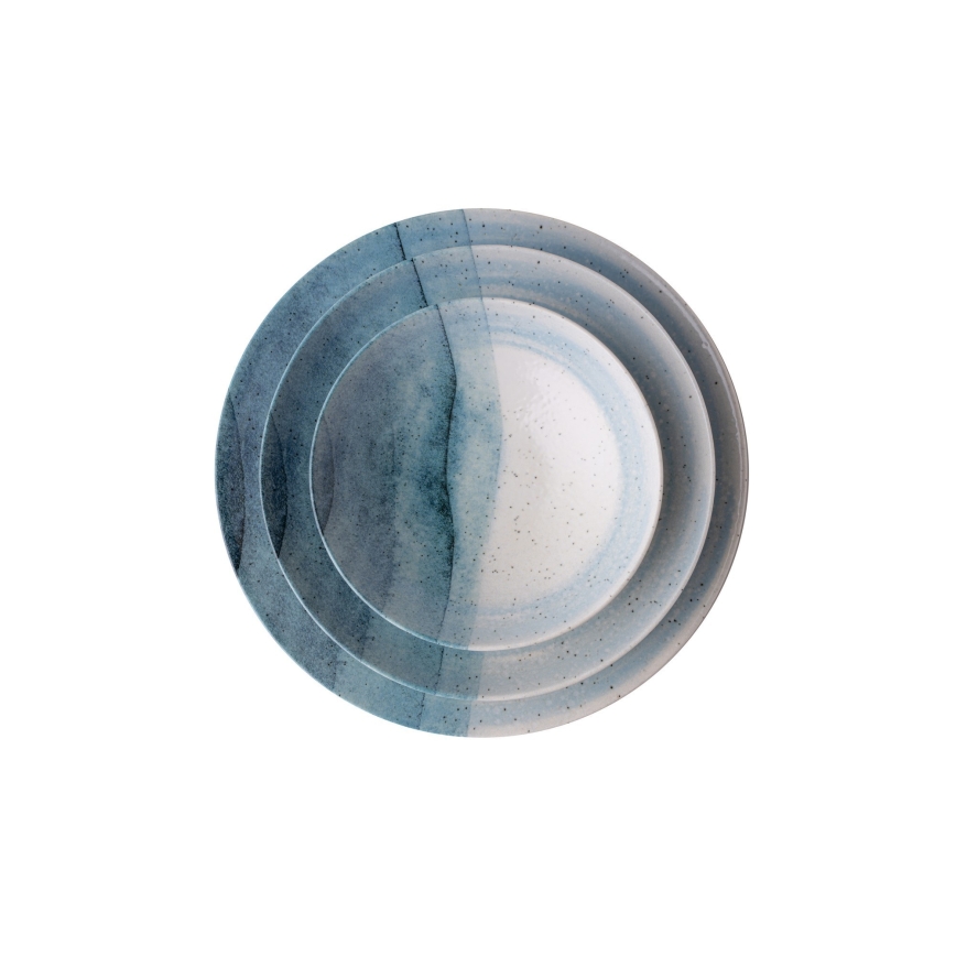 24-elementowy zestaw obiadowy, niebiesko-kremowy, porcelanowy