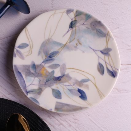 24‑częściowy komplet zastawy stołowej — biały/niebieski, porcelana