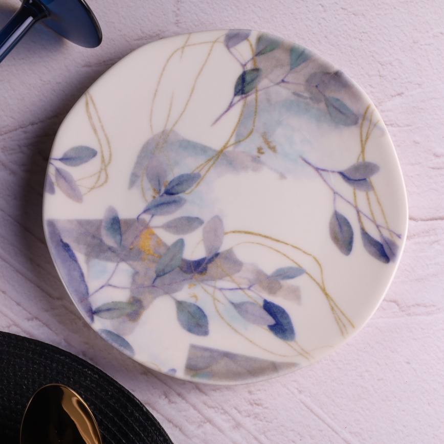 24‑częściowy komplet zastawy stołowej — biały/niebieski, porcelana