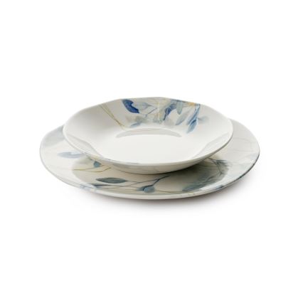 24‑częściowy komplet zastawy stołowej — biały/niebieski, porcelana