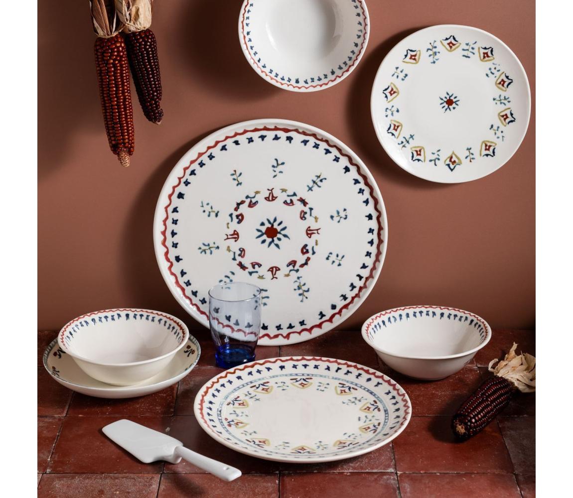 24‑częściowy wielobarwny zestaw obiadowy z porcelany