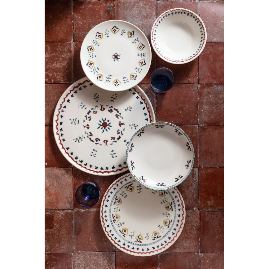 24‑częściowy wielobarwny zestaw obiadowy z porcelany