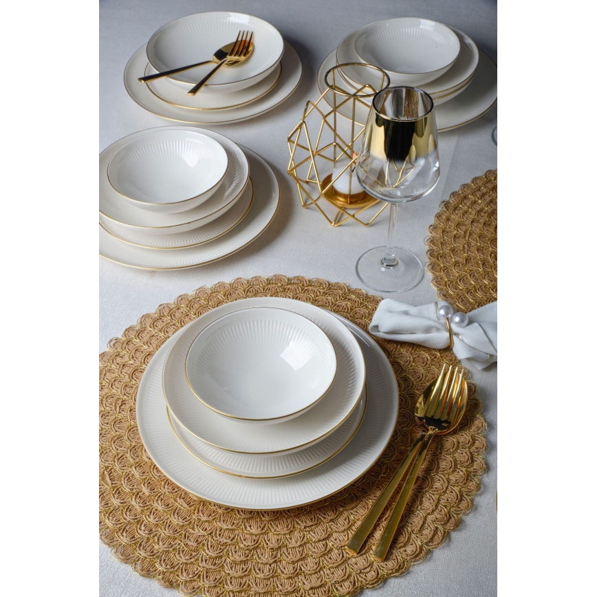 24‑częściowy zestaw obiadowy biały/złoty, porcelana