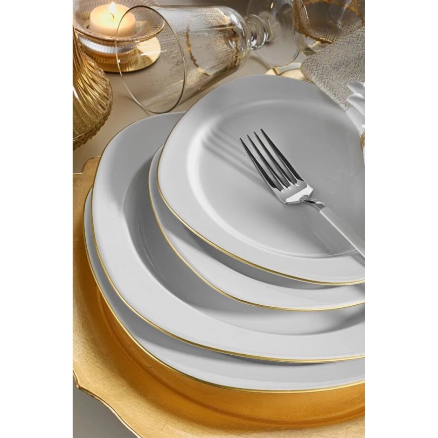24‑częściowy zestaw obiadowy, biały/złoty, wykonany z porcelany