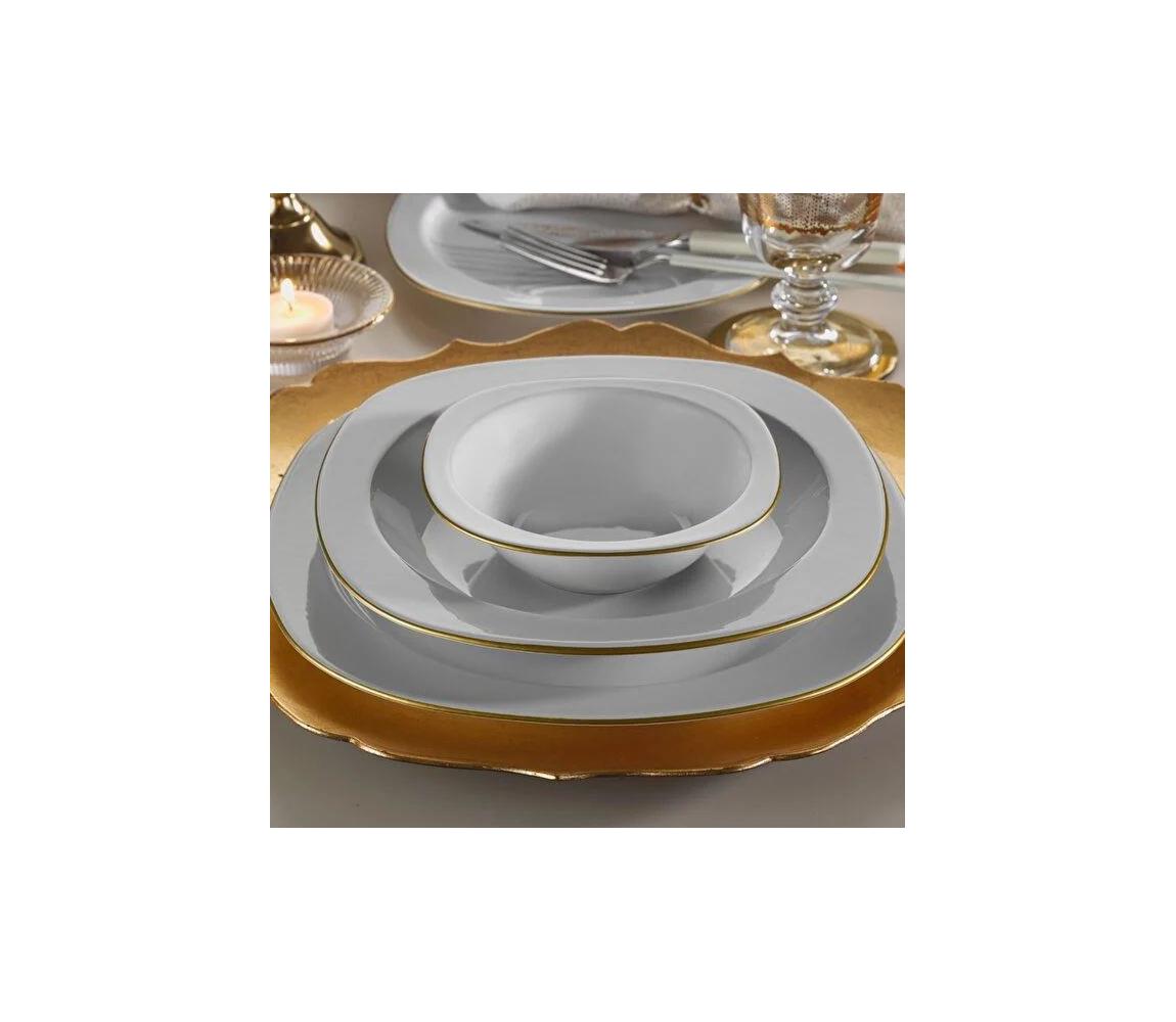 24‑częściowy zestaw obiadowy, biały/złoty, wykonany z porcelany