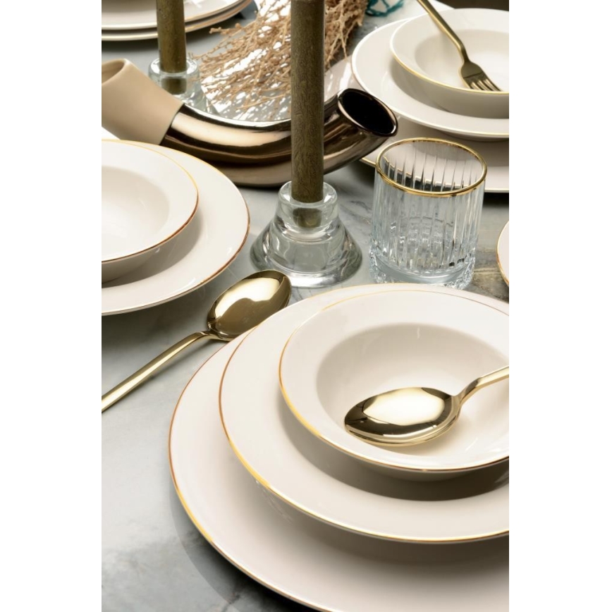 24‑częściowy zestaw obiadowy kremowy/złoty/porcelanowy