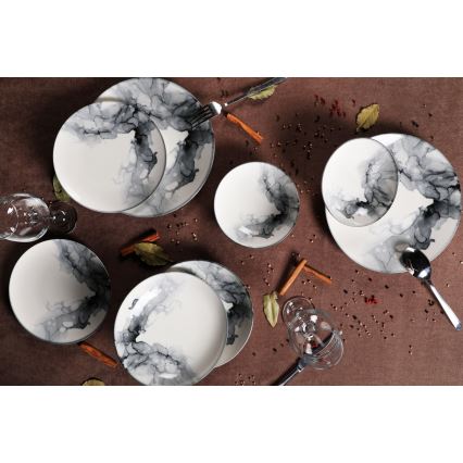 24‑częściowy zestaw obiadowy, porcelanowy, biały/czarny