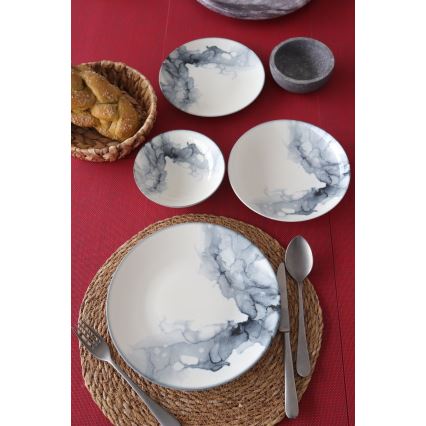 24‑częściowy zestaw obiadowy, porcelanowy, biały/czarny