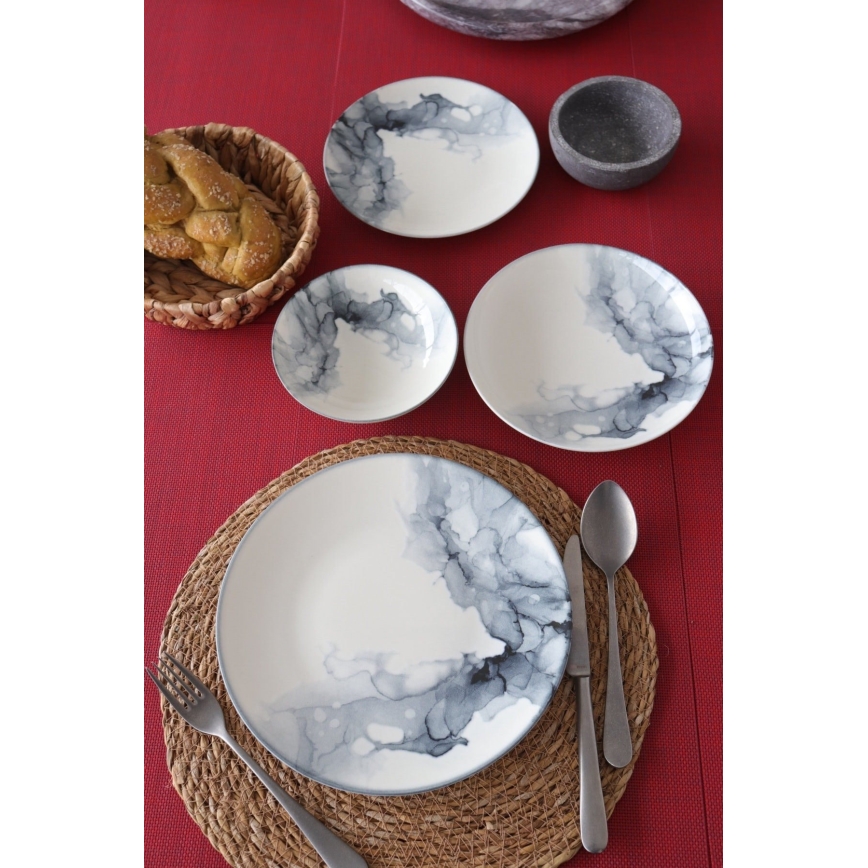 24‑częściowy zestaw obiadowy, porcelanowy, biały/czarny