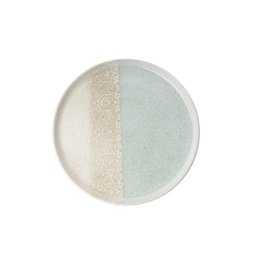 27-częściowy komplet obiadowy, beżowy/zielony, porcelanowy