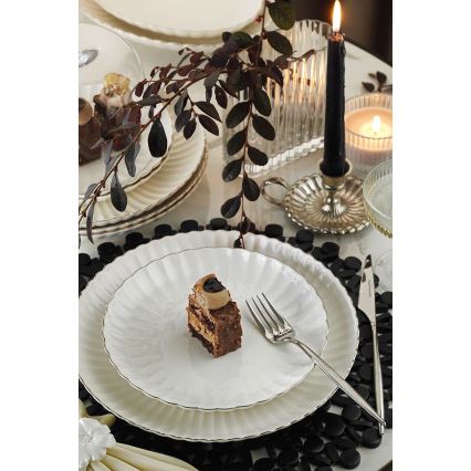 27-częściowy zestaw obiadowy, biały/srebrny, porcelana