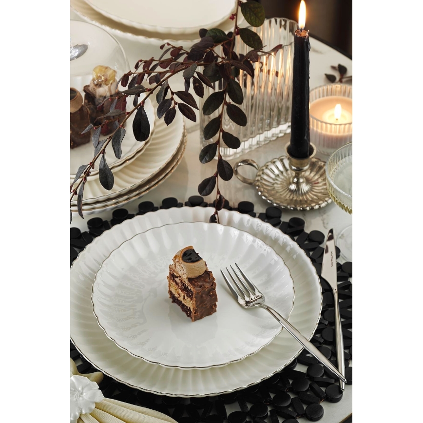 27-częściowy zestaw obiadowy, biały/srebrny, porcelana