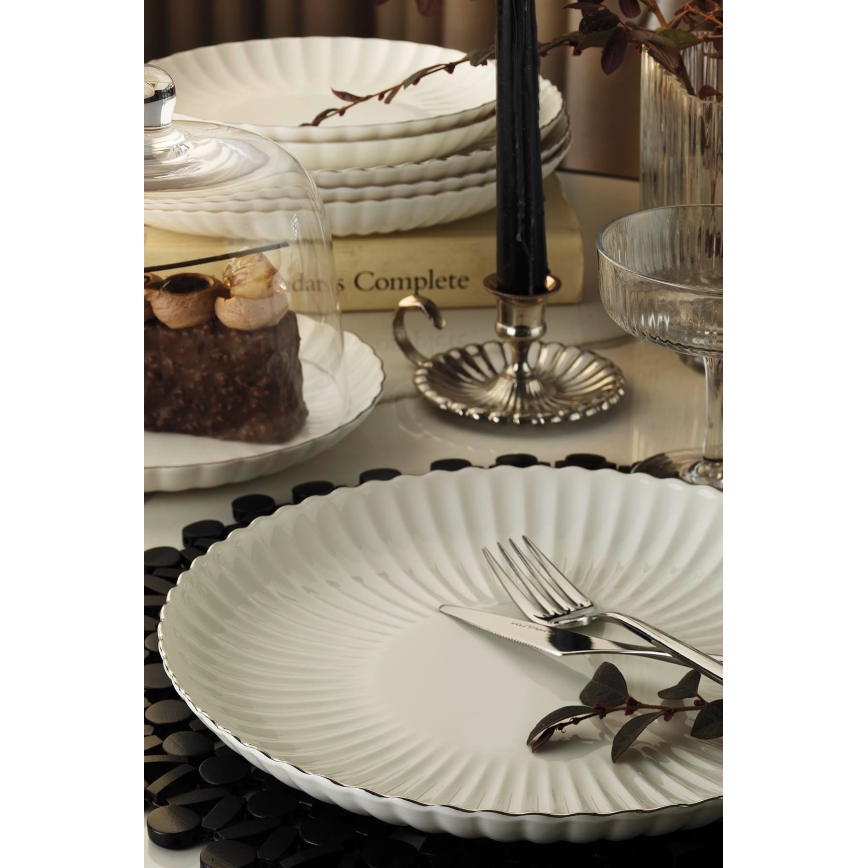 27-częściowy zestaw obiadowy, biały/srebrny, porcelana