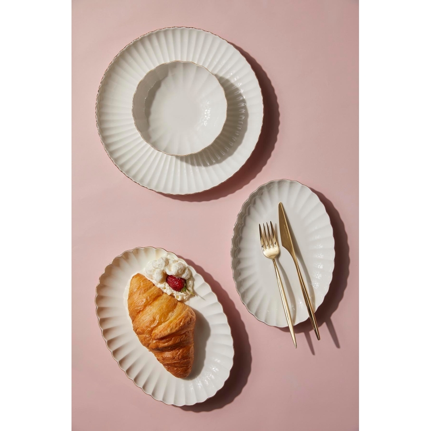 27-częściowy zestaw obiadowy, biały/złoty, porcelana