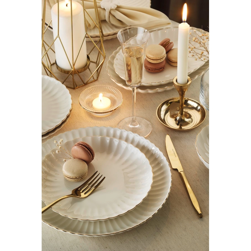 27-częściowy zestaw obiadowy, biały/złoty, porcelana