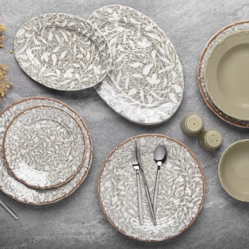 29-elementowy zestaw obiadowy — brązowy/zielony, porcelana