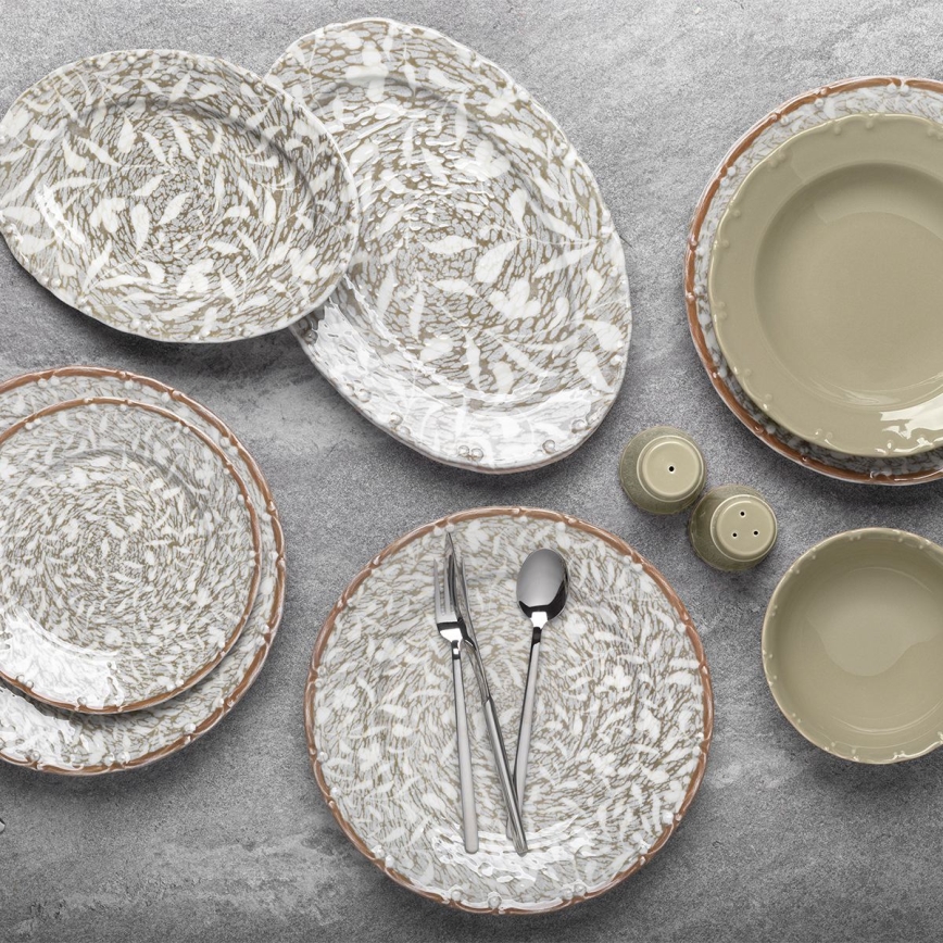 29-elementowy zestaw obiadowy — brązowy/zielony, porcelana