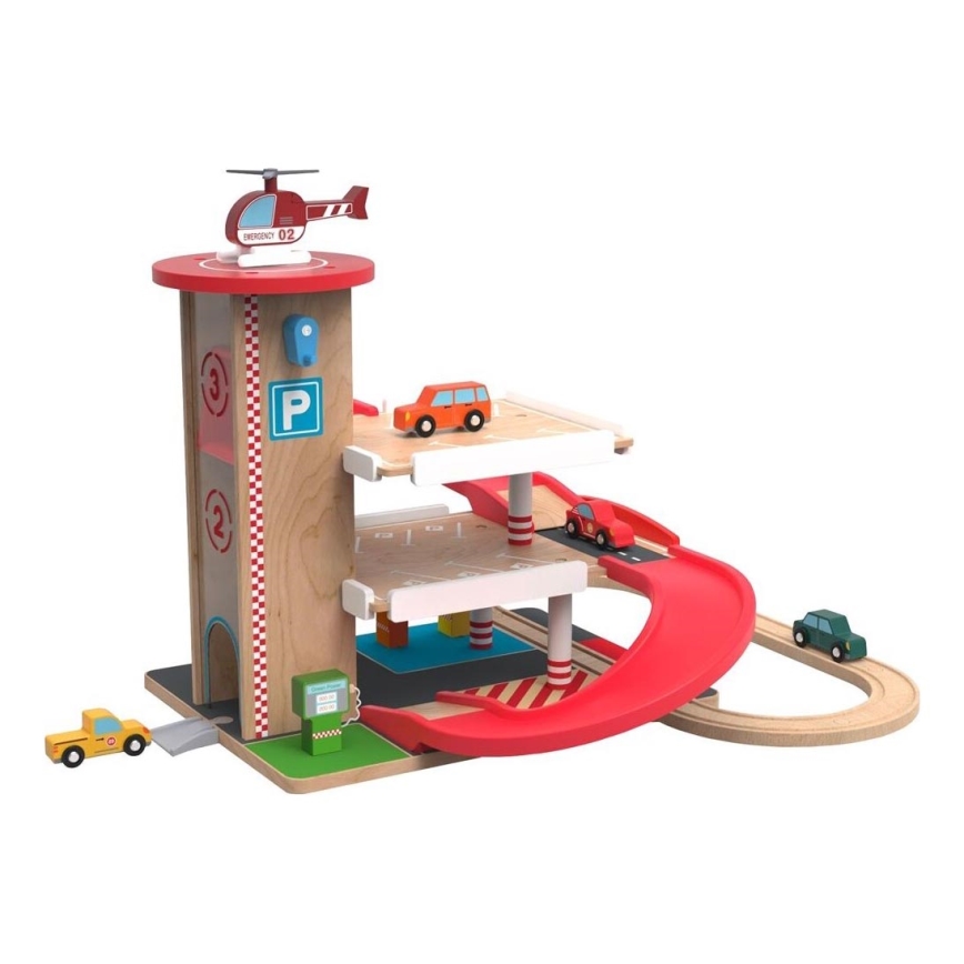 2Kids Toys - Drewniany garaż z torami kolejowymi