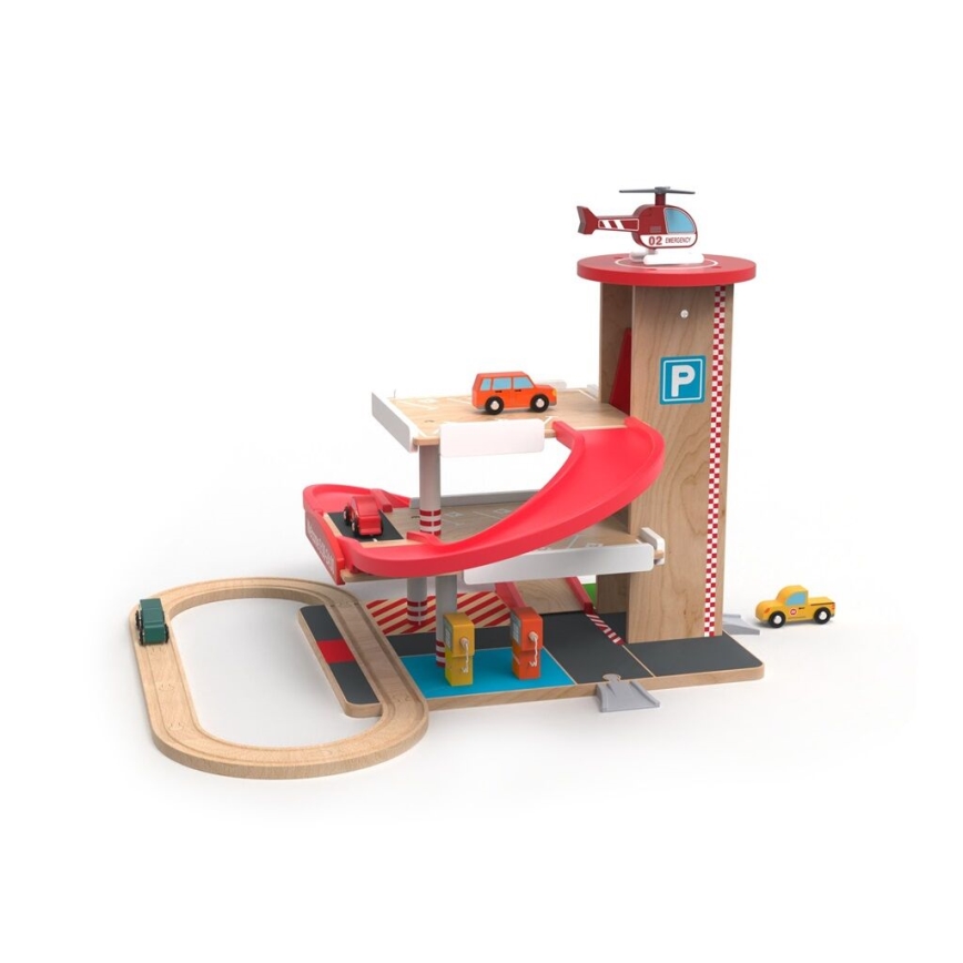 2Kids Toys - Drewniany garaż z torami kolejowymi
