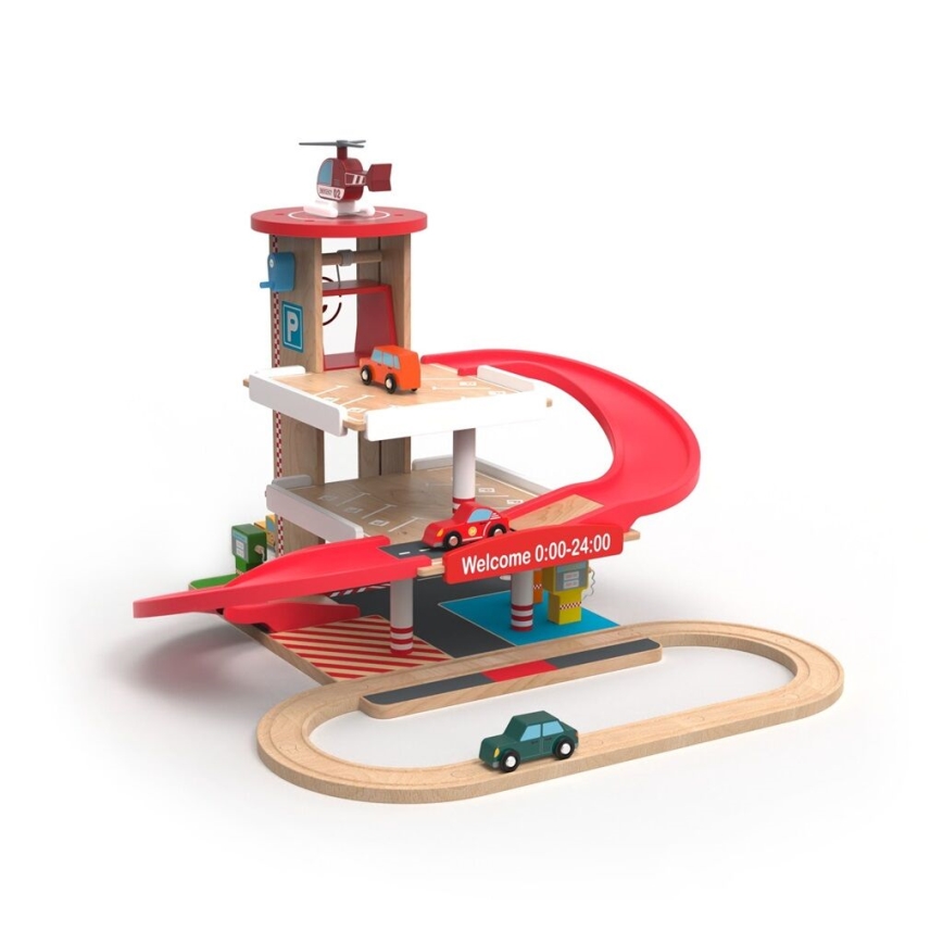 2Kids Toys - Drewniany garaż z torami kolejowymi